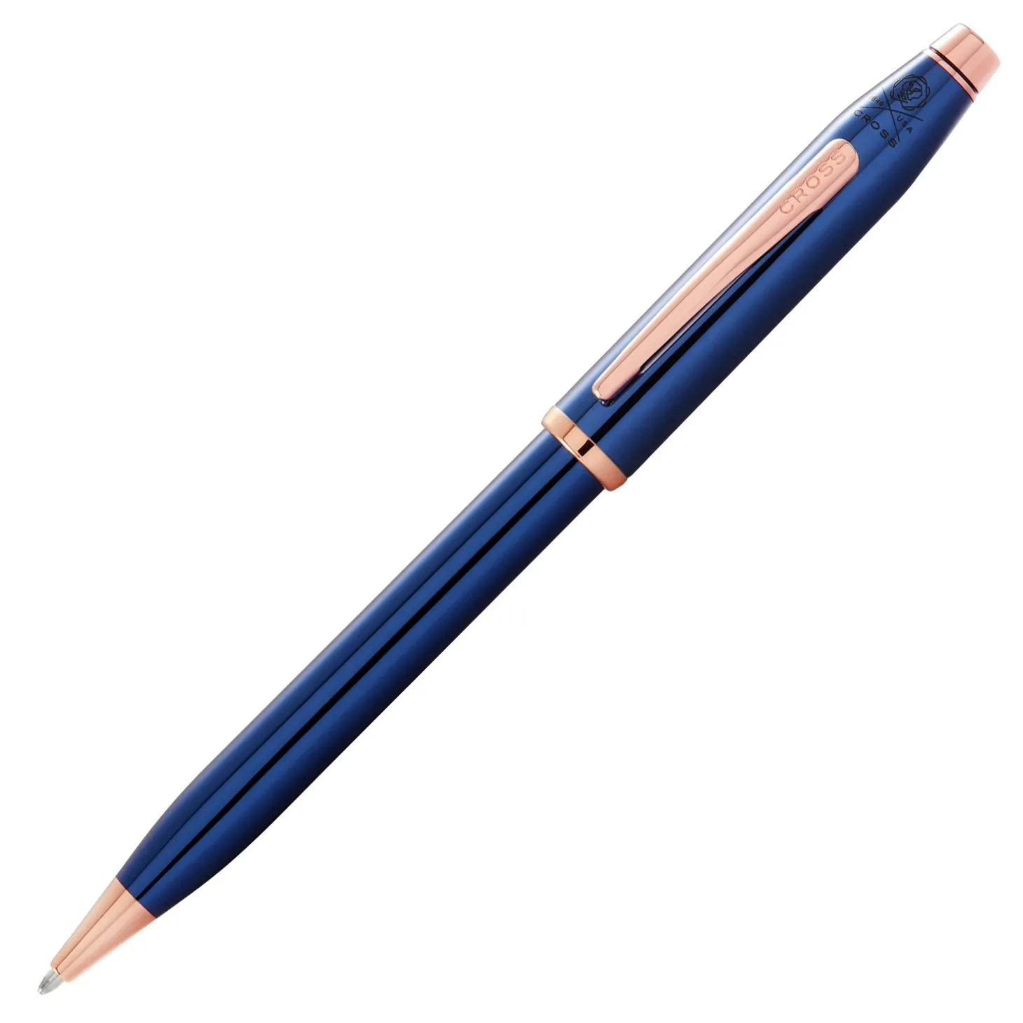 Cross Century Ii Translucent Cobalt Blue Lacquer Ballpoint Pen Rose Gold Trim