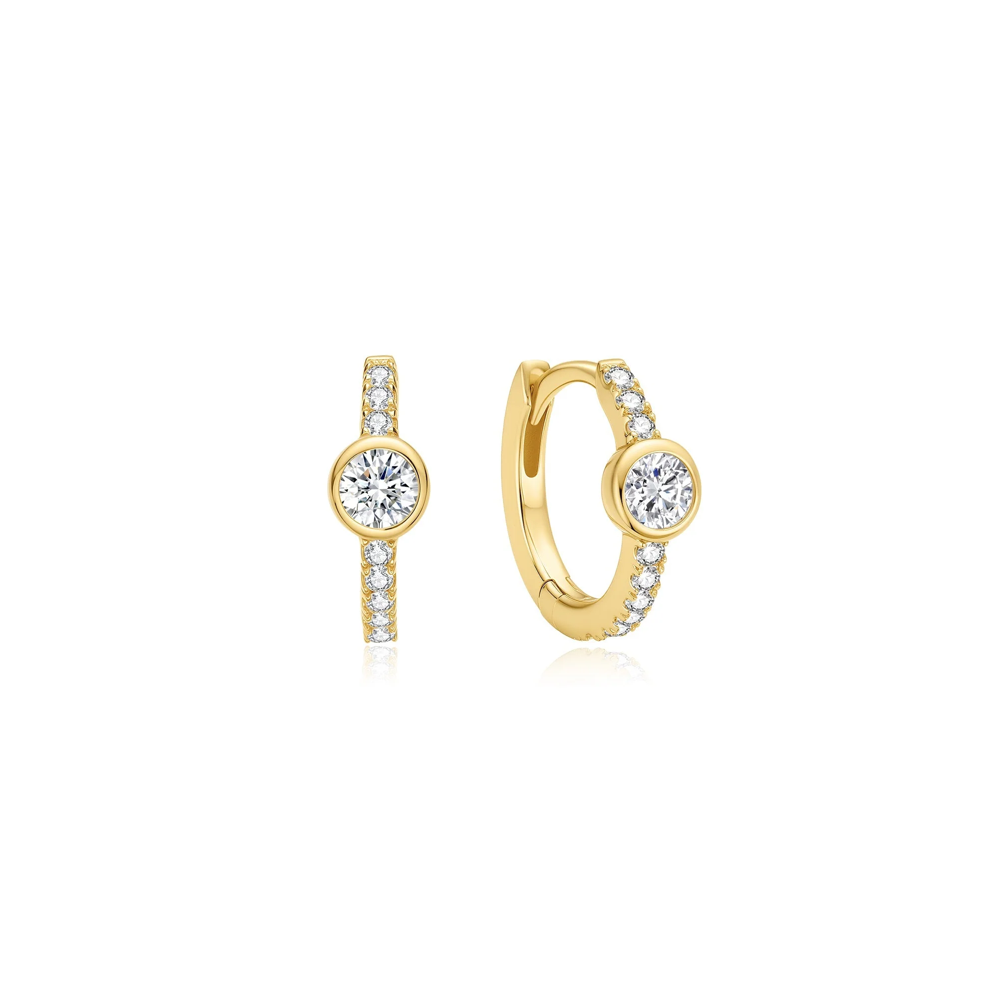 Ania Haie Gold Pave Row & Bezel-set Huggie Hoop Earrings 