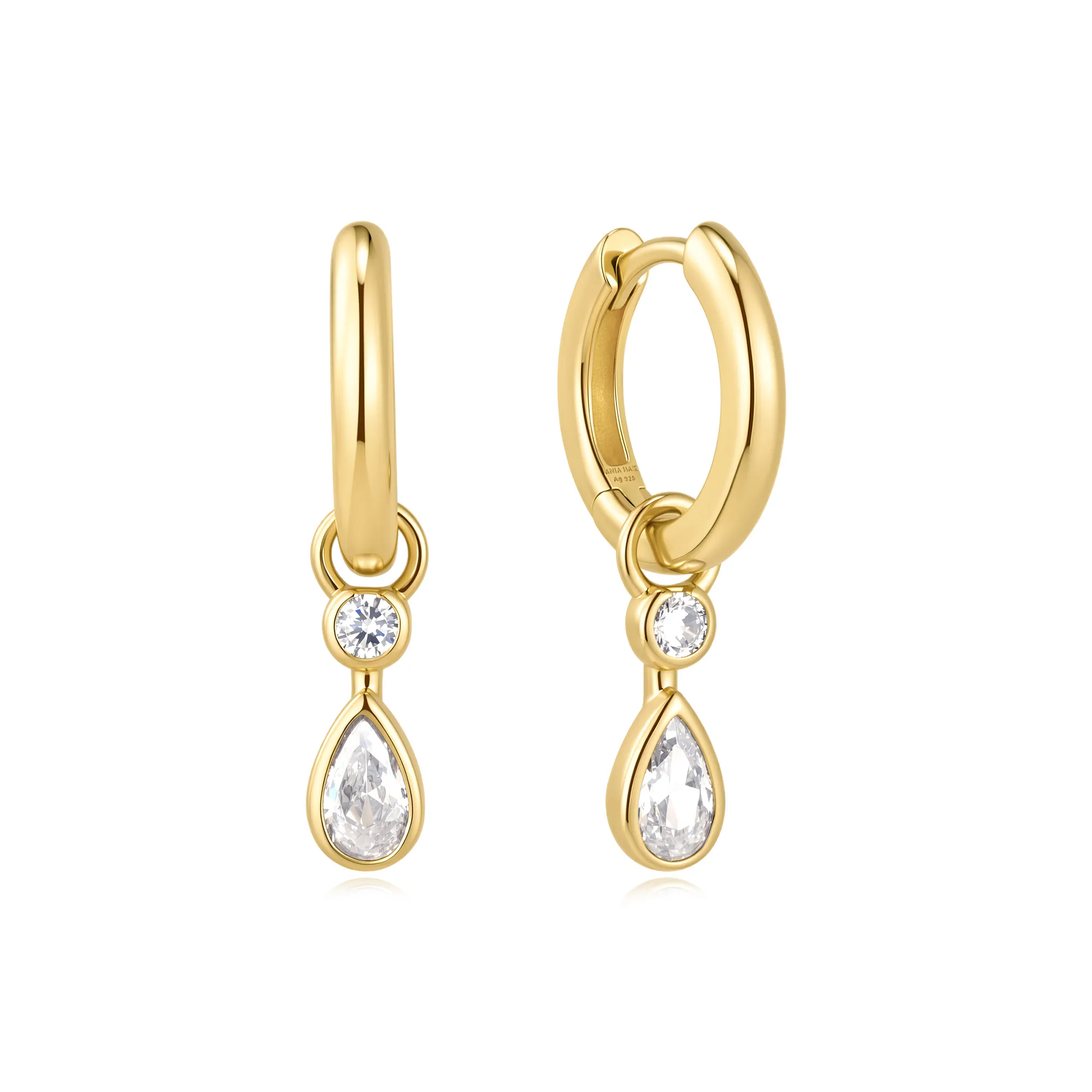 Ania Haie Gold Dangling Bezel Teardrop Huggie Hoop Earrings 