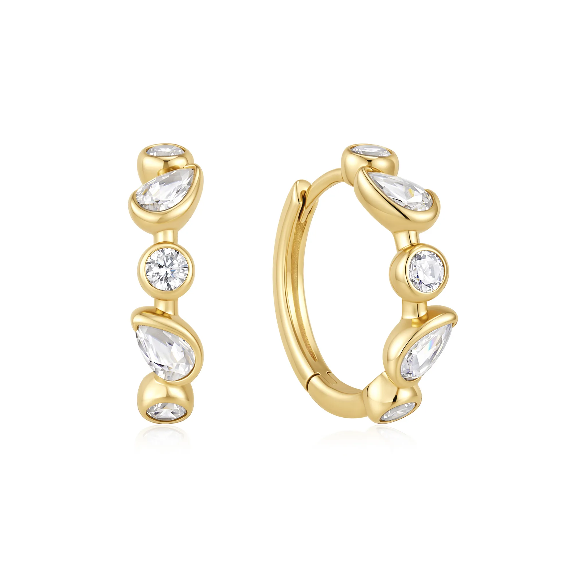 Ania Haie Gold Bezel Round & Teardrop Huggie Hoop Earrings