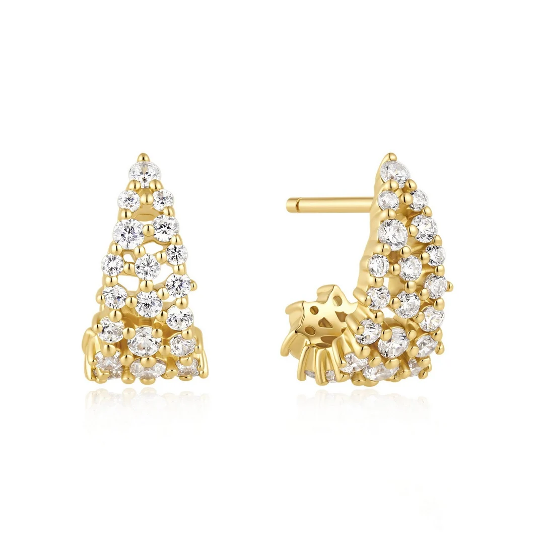 Ania Haie Gold Pave Openwork Curved Stud Hoop Earrings 