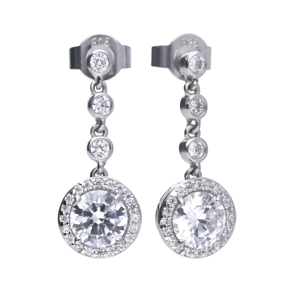 Diamonfire Sterling Silver Round Pave Zirconia Drop Earrings