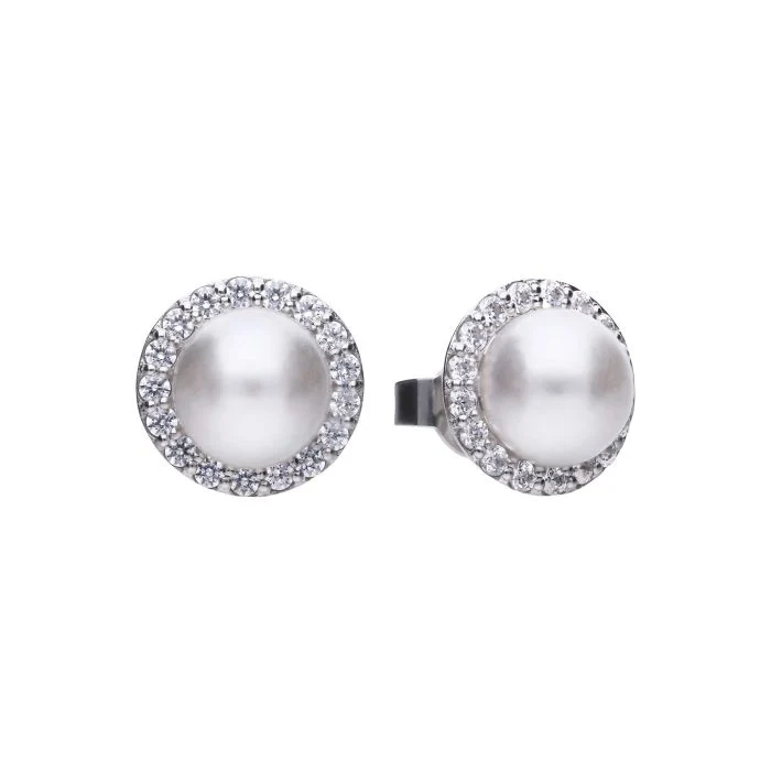 Diamonfire Shell Pearl And Zirconia Halo Stud Earrings
