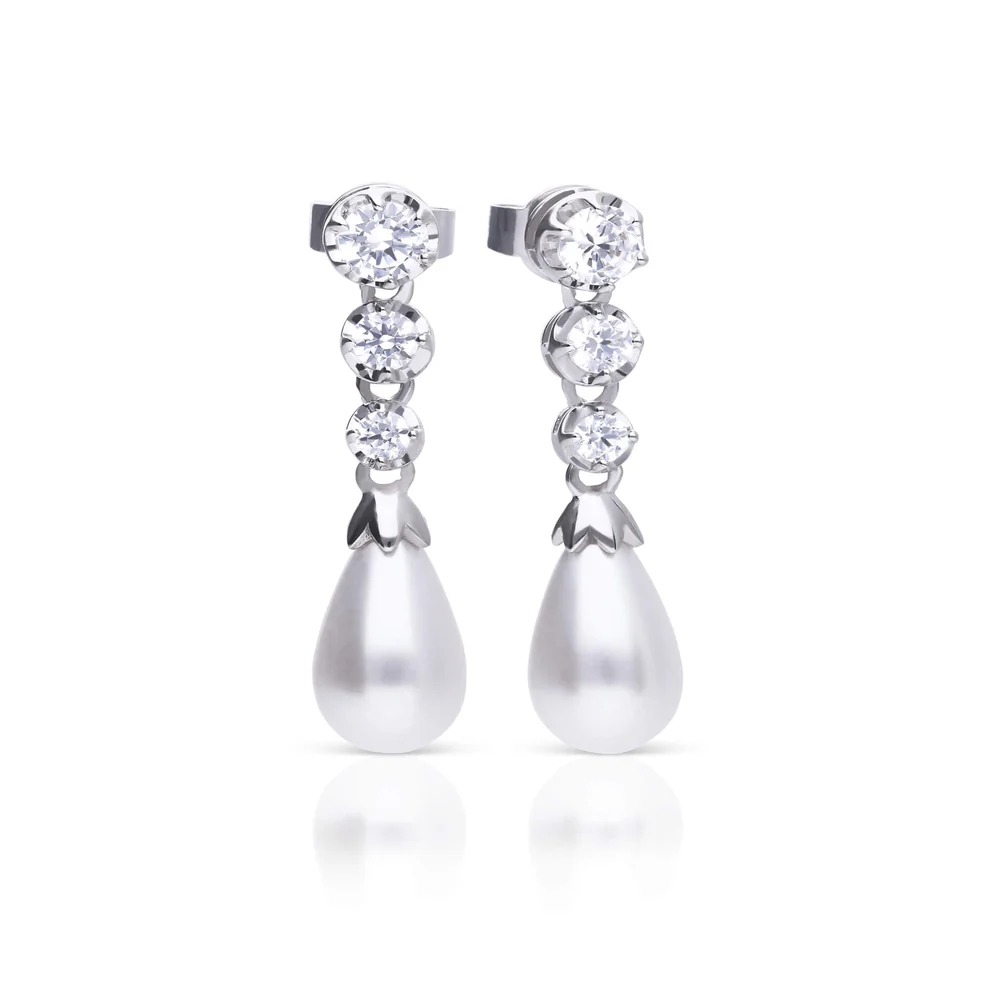 Diamonfire Sterling Silver Drop Earrings With Shell Pearl