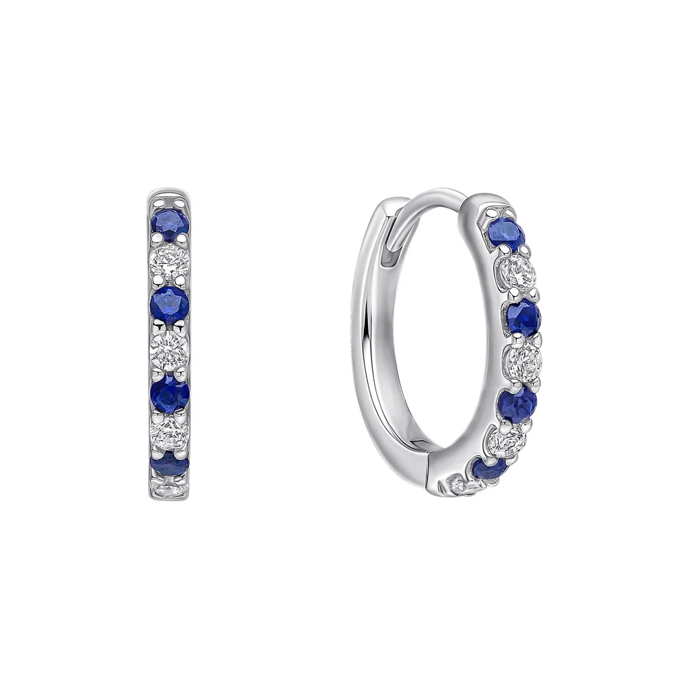 Diamonfire Sterling Silver Two Tone Zirconia Hoop Earrings