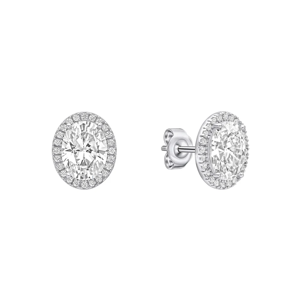 Diamonfire Sterling Silver Oval Halo Cz Stud Earrings