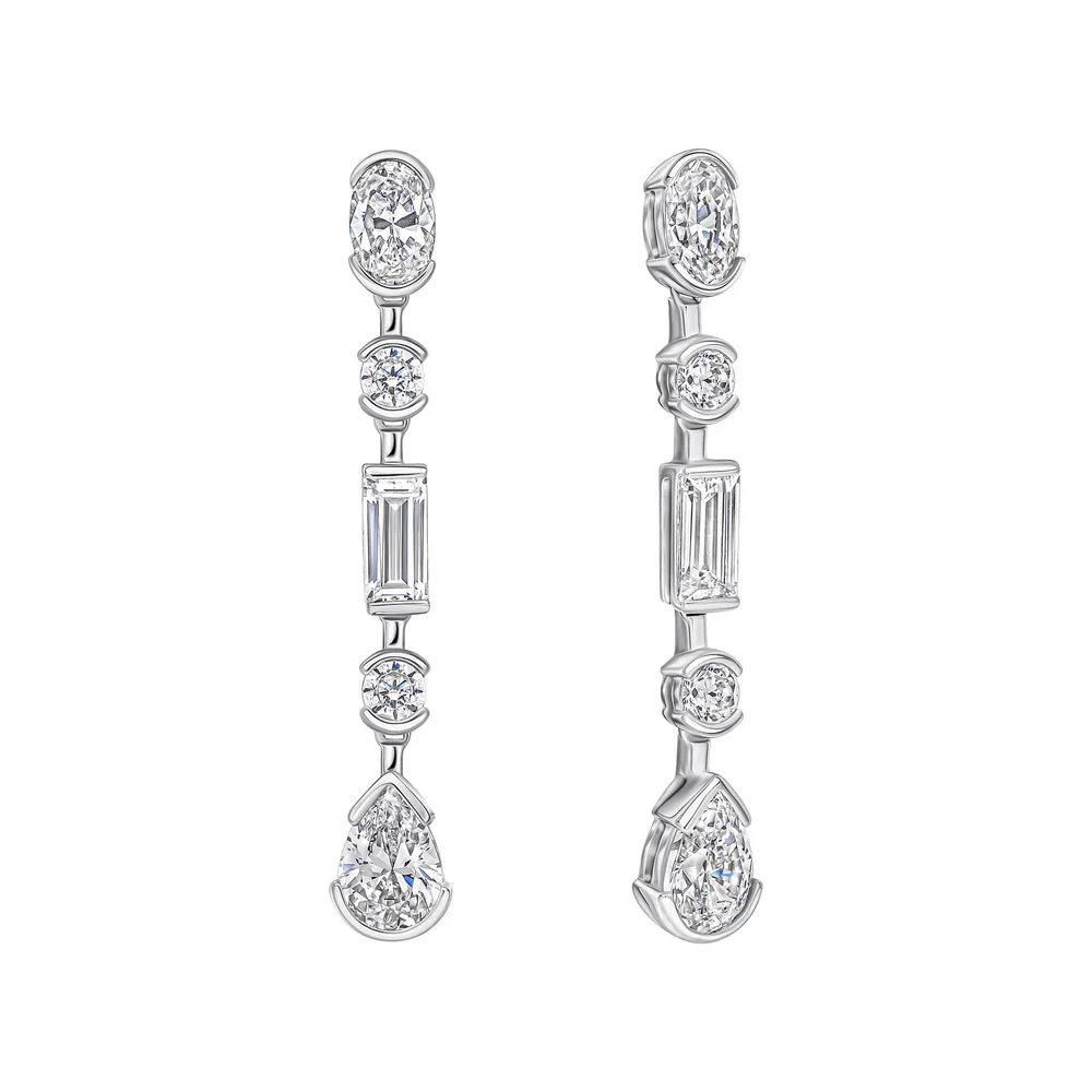 Diamonfire Sterling Silver Cz Elongated Half Bezel Drop Earrings