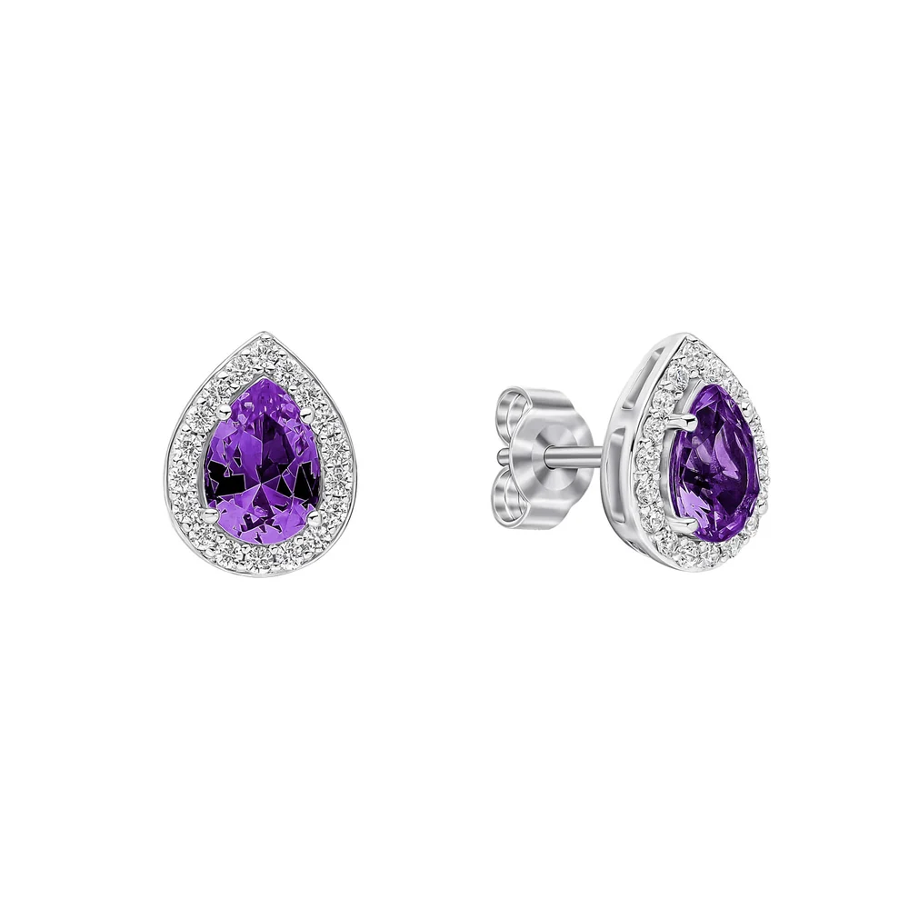Diamonfire Sterling Silver Halo Teardrop Stud Earrings