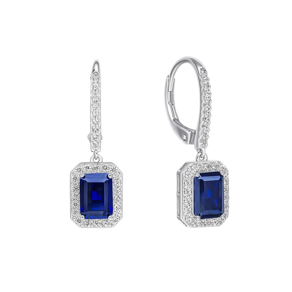 Diamonfire Geometric Sterling Silver Cz Halo Drop Earrings