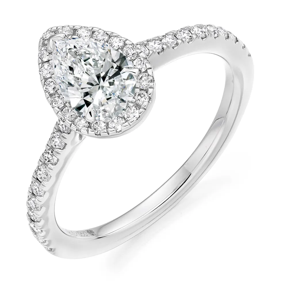 Platinum Pear Shape Halo Style Diamond Engagement Ring 14939