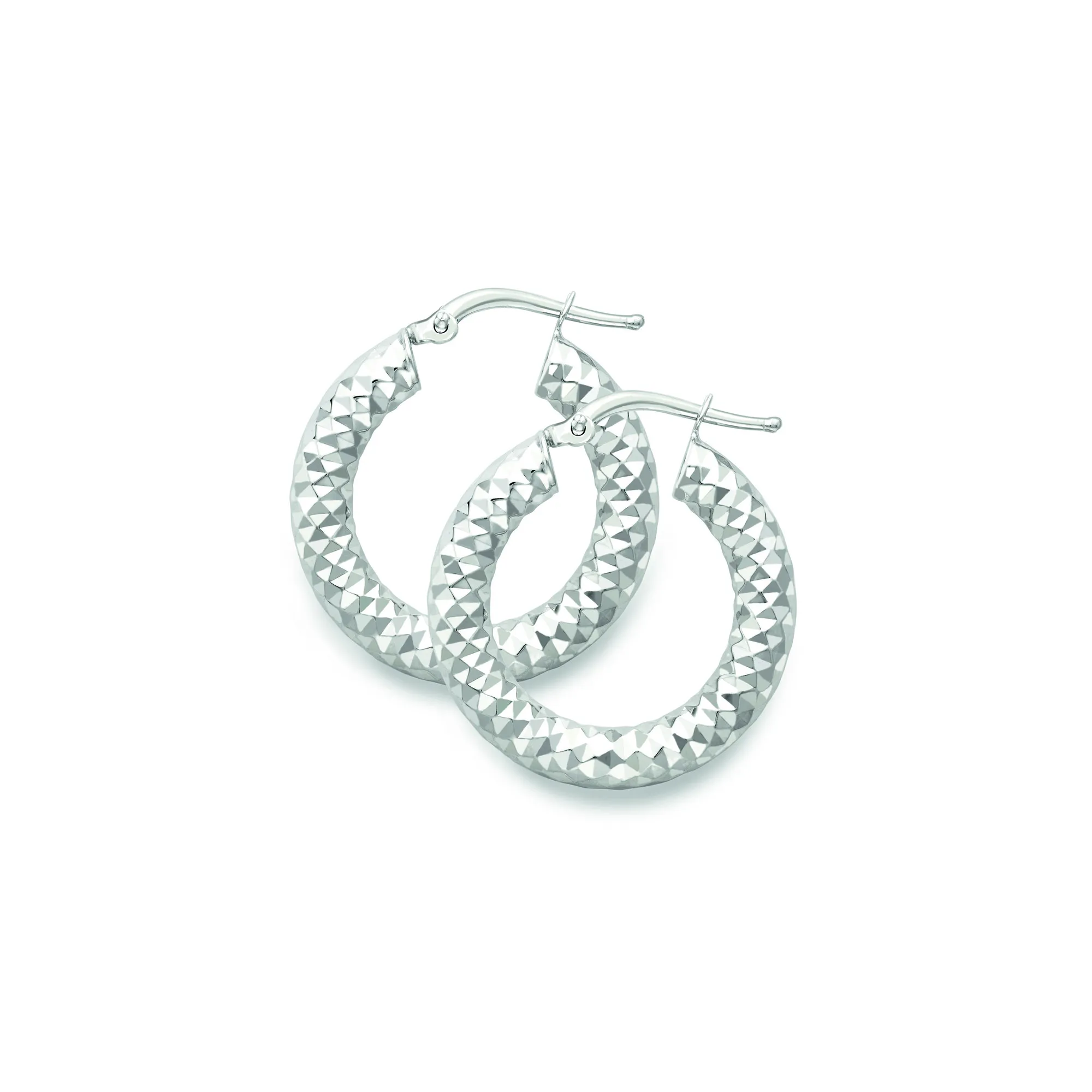 Sterling Silver Diamond Cut Round Tube Hoop Earrings