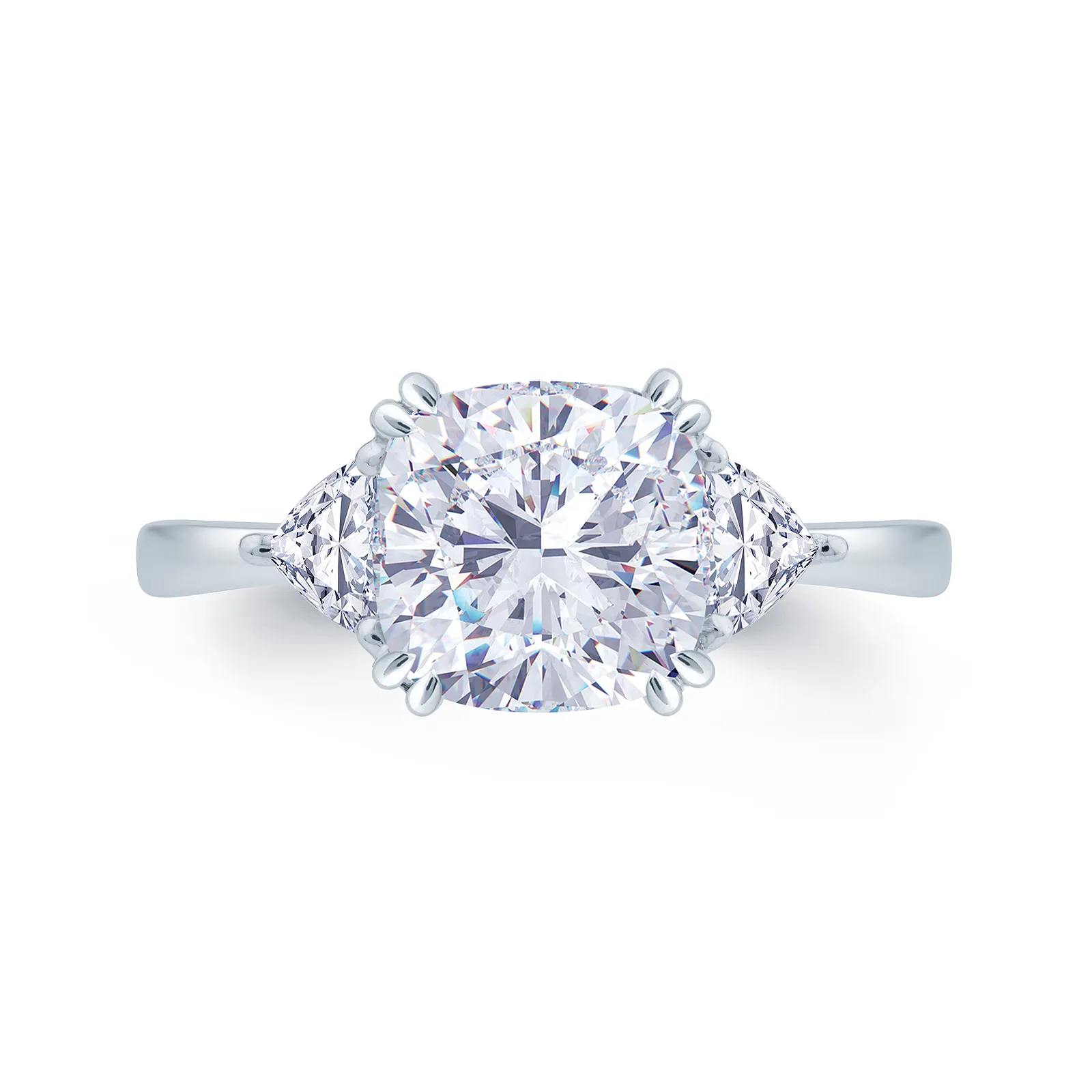 Platinum Three Stone Cushion Cut Lab Grown Diamond Engagement Ring