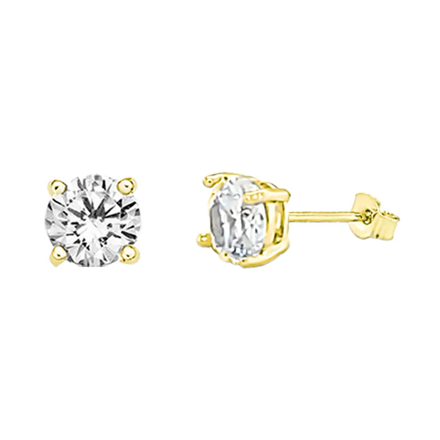 9ct Yellow Gold 6mm 4 Claw Round Cz Stud Earring