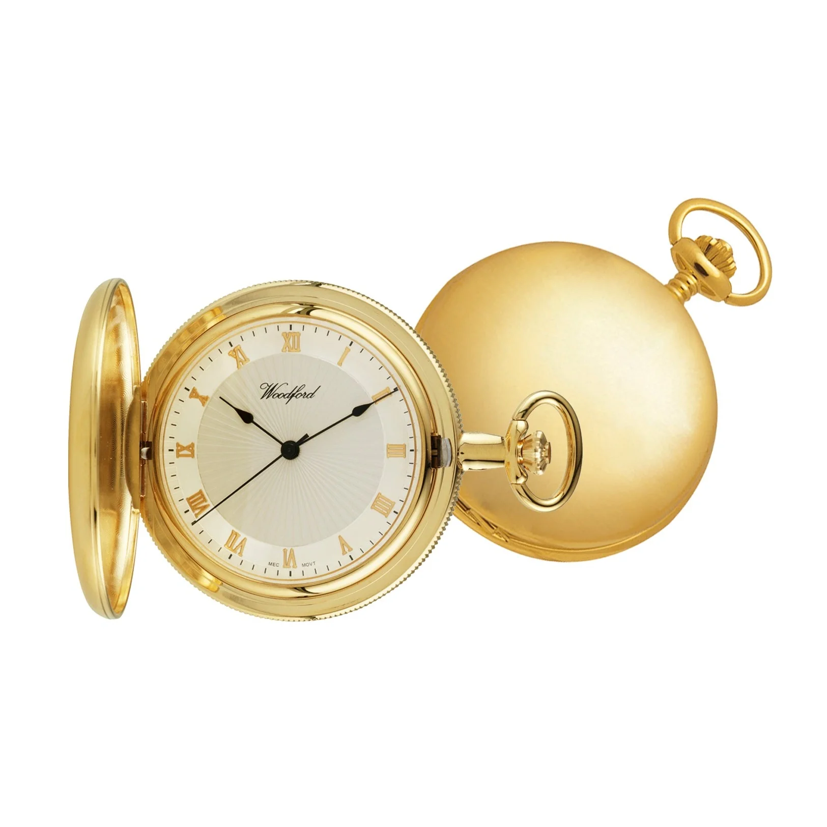 Gold Plated Pocket Watch Sunburst Dial With Chain