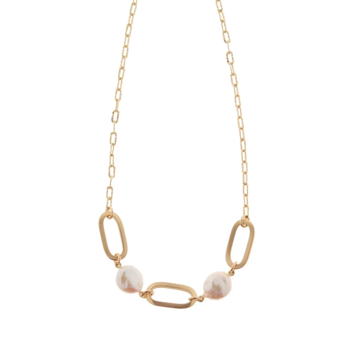 Aquaforte Perle Chic Necklace With Baroque Pearls ,oval Brushed Elements And Chain