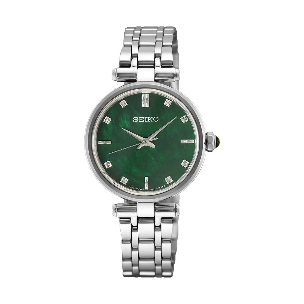 Seiko Ladies Diamond 29mm Stainless Steel Green Dial Hgh006p1