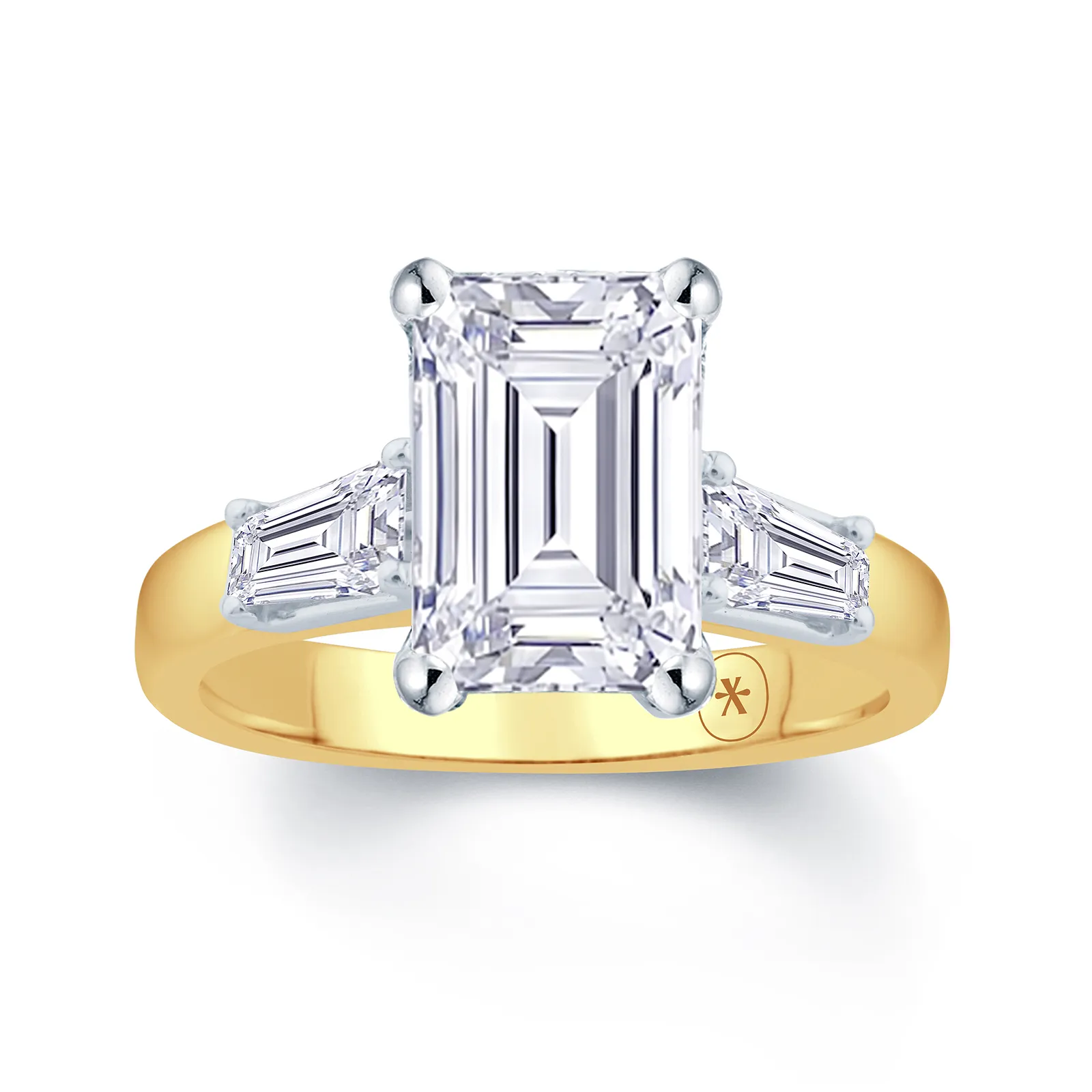 18ct Yellow Gold Emerald Cut Lab Grown Diamond Engagement Ring 19049