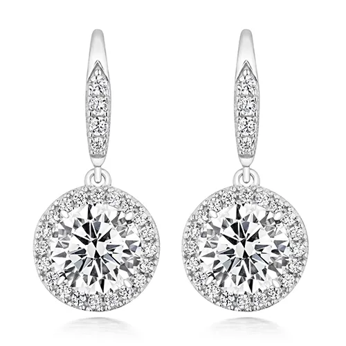 Sterling Silver Halo Drop Cz Earrings