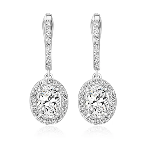 Sterling Silver Halo Style Drop Earrings