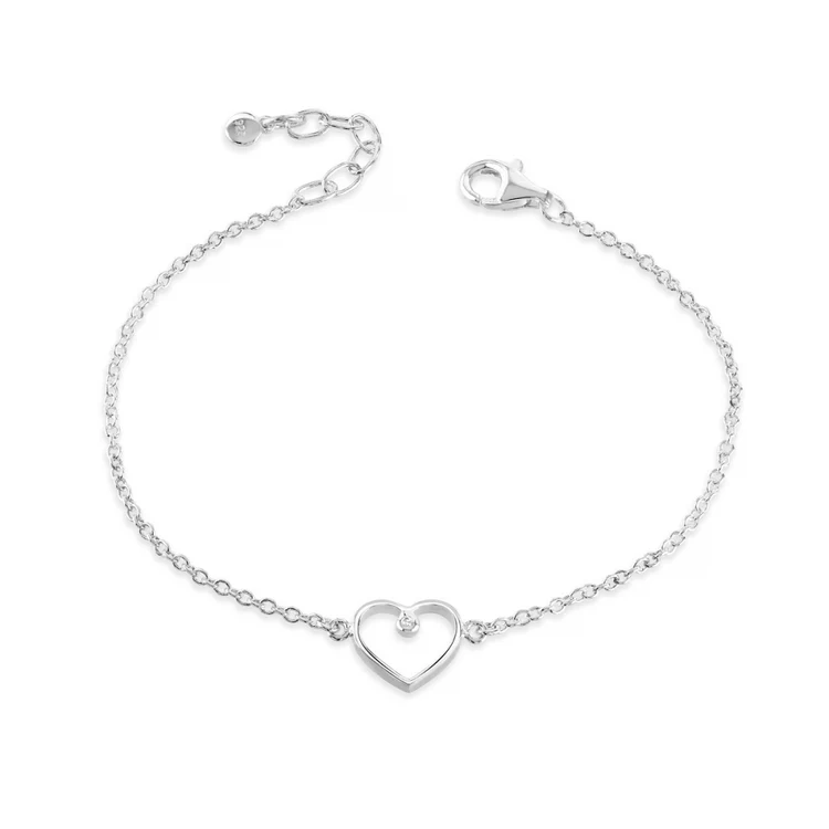 Little Star Sterling Silver 10mm Open Heart Dia Bracelet