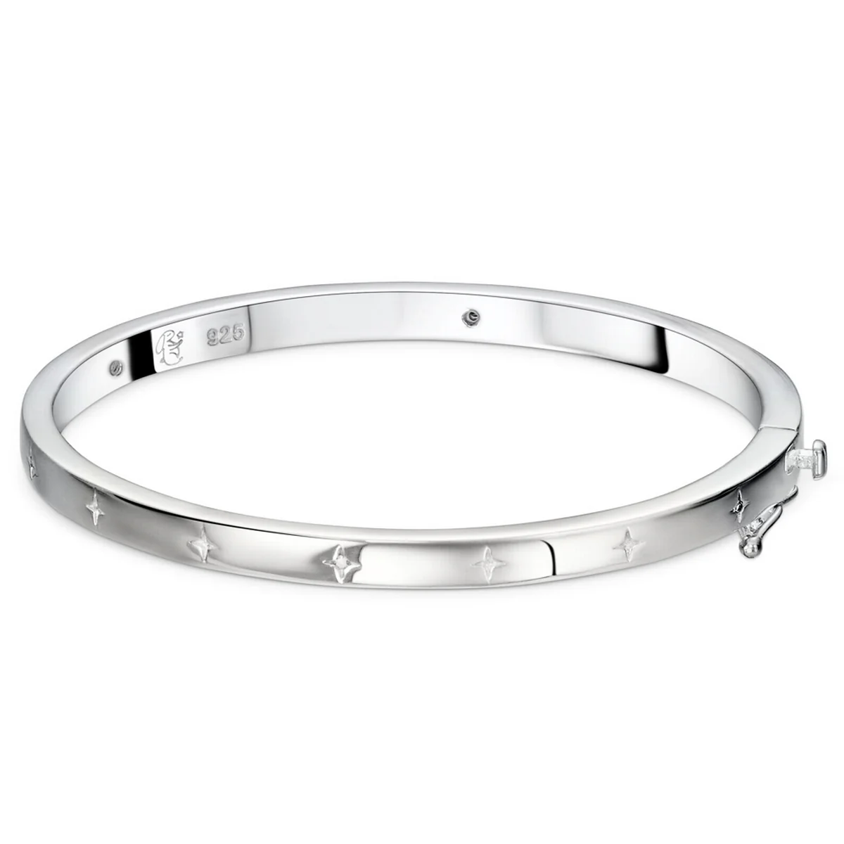Sterling Silver Little Star Elizabeth Diamond Star Pattern Bangle 