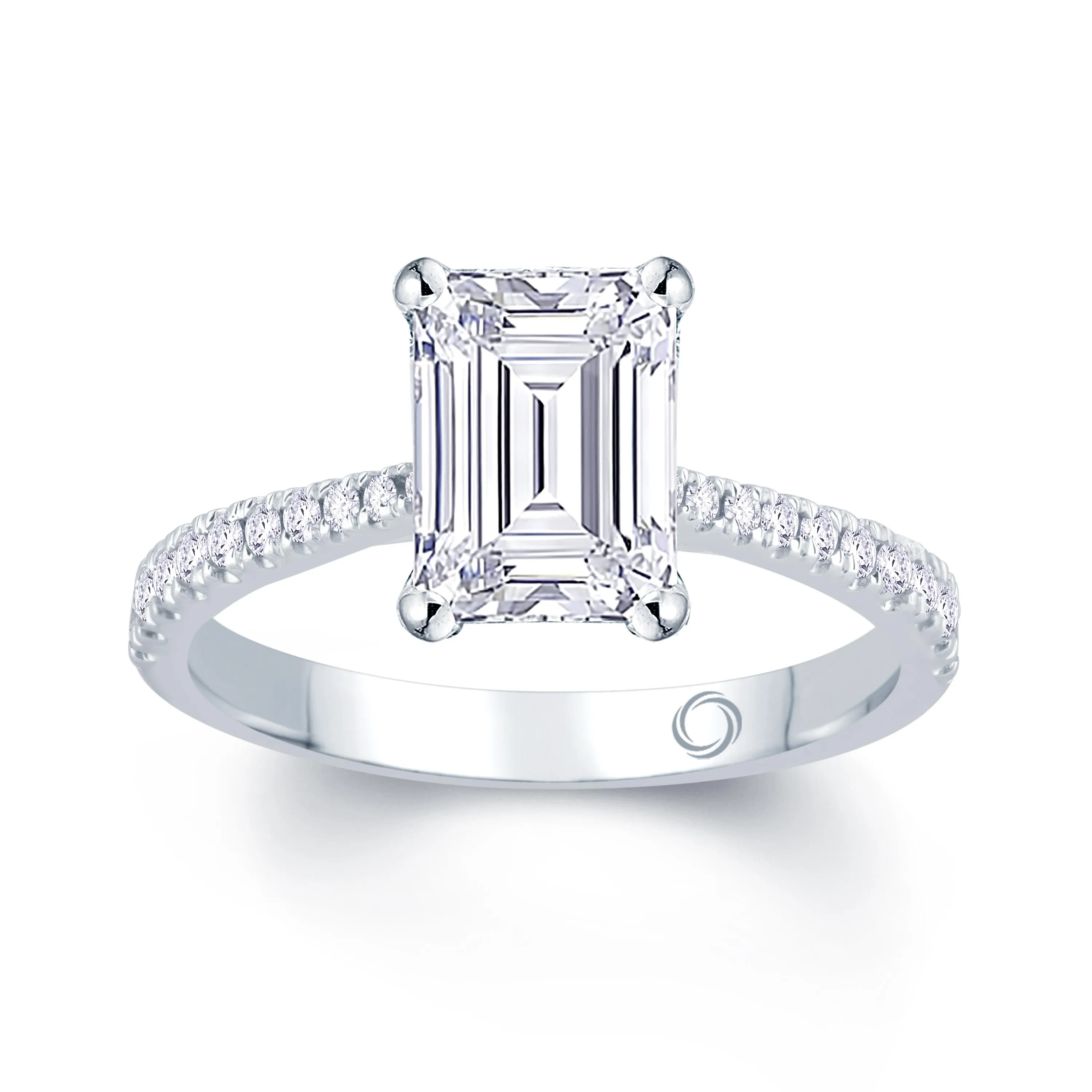 Platinum Emerald Cut Single Stone|with Diamond Set Shoulders|gia Certified |gia Cert # 6481161107|stated Colour F|stated Clarity Si1|stated Carat Weight .50ct|total Carat Weight .65ct