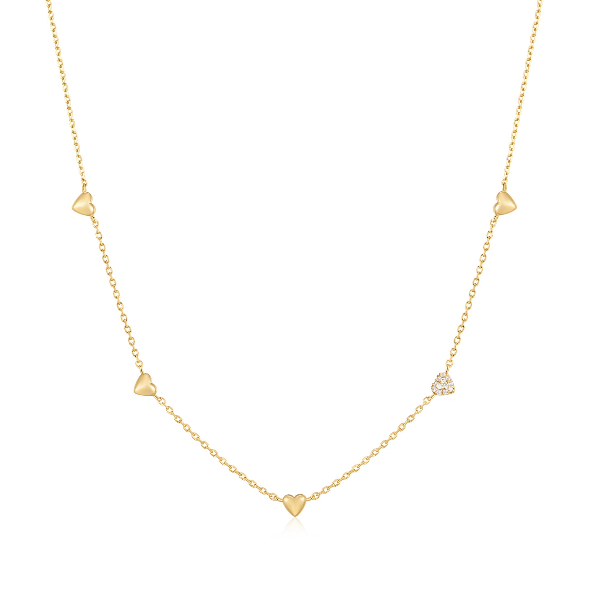 Ania Haie Gold Pave Puffed Heart Station Necklace