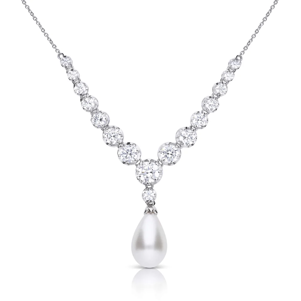 Diamonfire Sterling Silver Shell Pearl Cz Drop Necklace