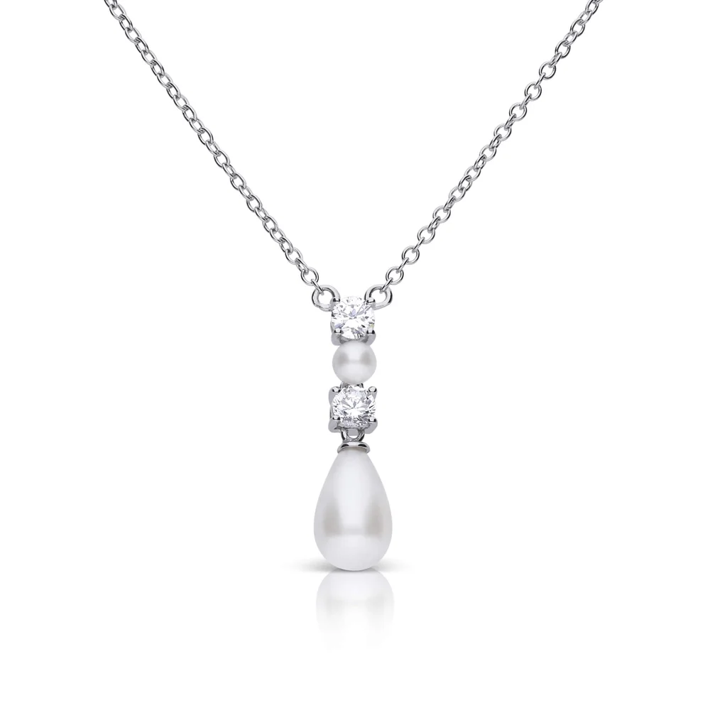 Diamonfire Alternating Shell Pearl And Zirconia Drop Necklace