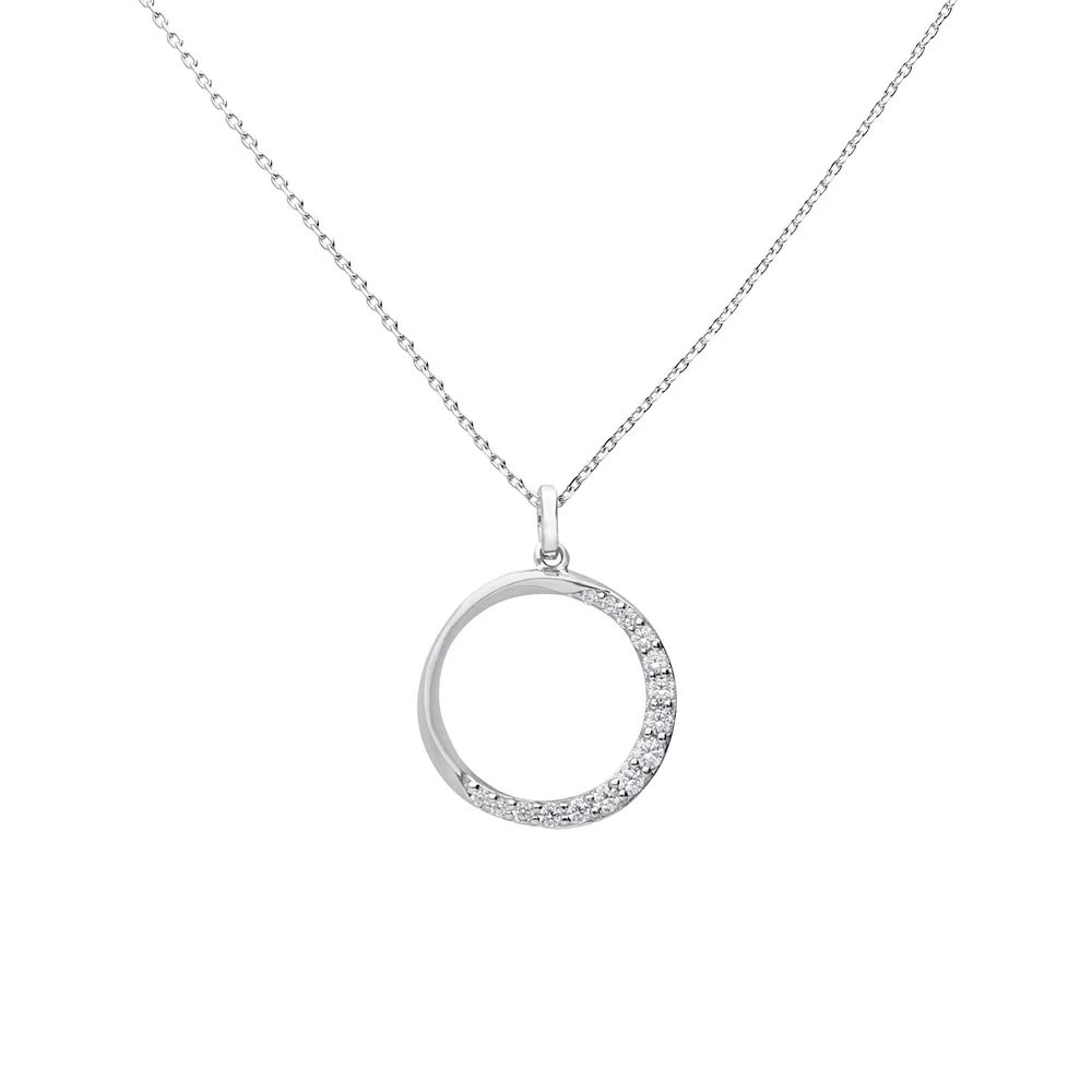 Diamonfire Sterling Silver Half Pave Open Circle Necklace 
