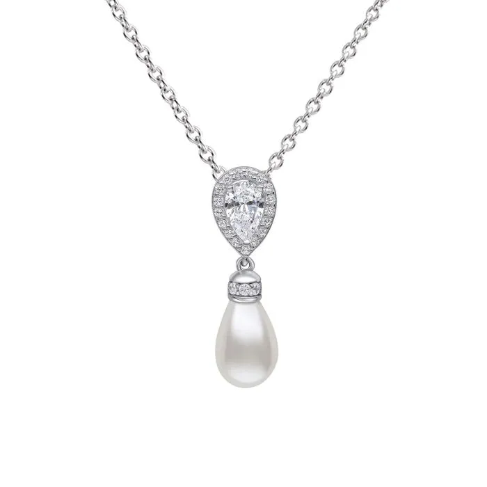 Diamonfire Teardrop Zirconia Pendant With Shell Pearl Drop
