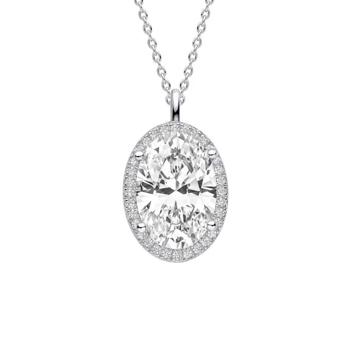 Sterling Silver Diamonfire Cz Oval Halo Pendant
