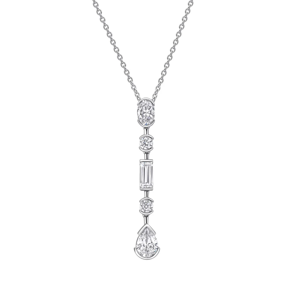 Diamonfire Sterling Silver Elongated Half Bezel Pendant 