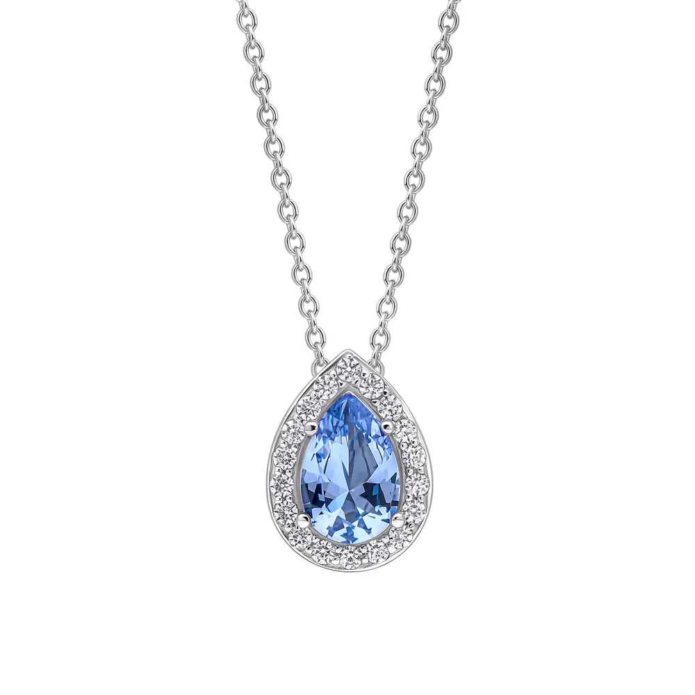 Diamonfire Sterling Silver Zirconia Halo Teardrop Pendant Aquamarine Blue