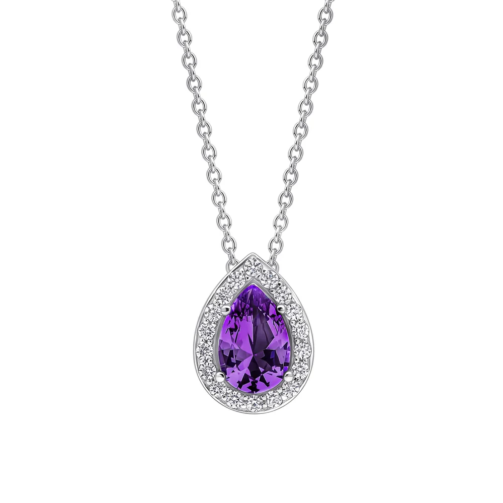 Sterling Silver Zirconia Halo Teardrop Pendant 