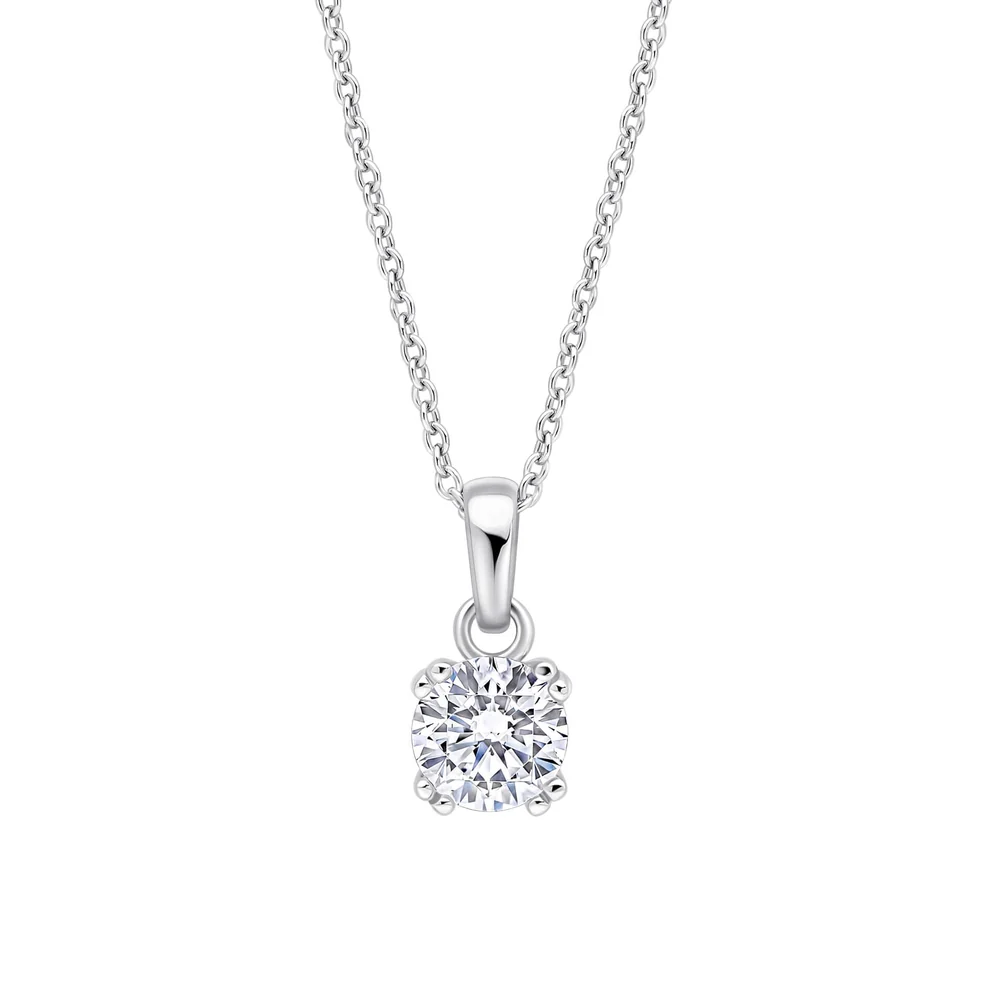 Diamonfire Sterling Silver Double Claw Solitaire Cz Pendant 