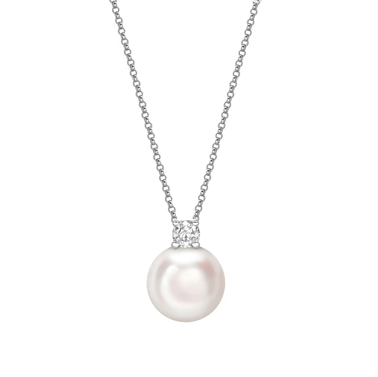 18ct White Gold Akoya Pearl And Diamond Pendant