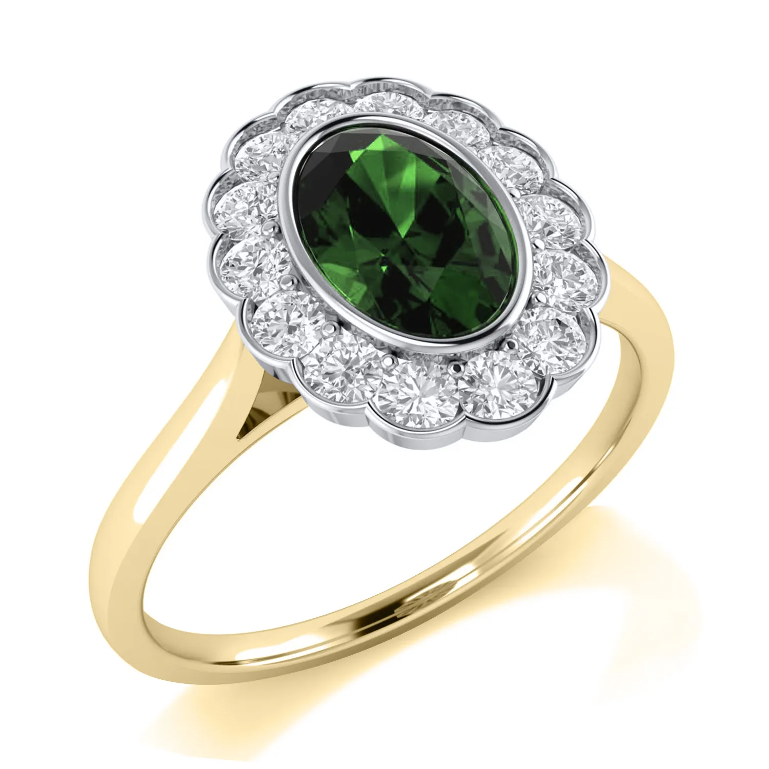 18ct Yellow Gold Emerald And Diamond Cluster Ring 13549