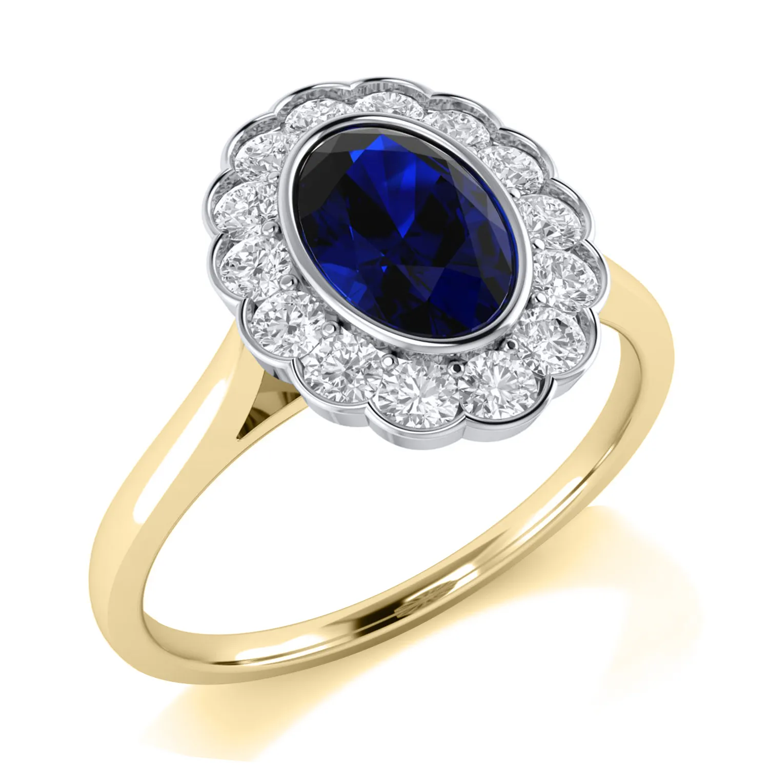 18ct Yellow Gold Sapphire & Diamond Cluster Ring 16000