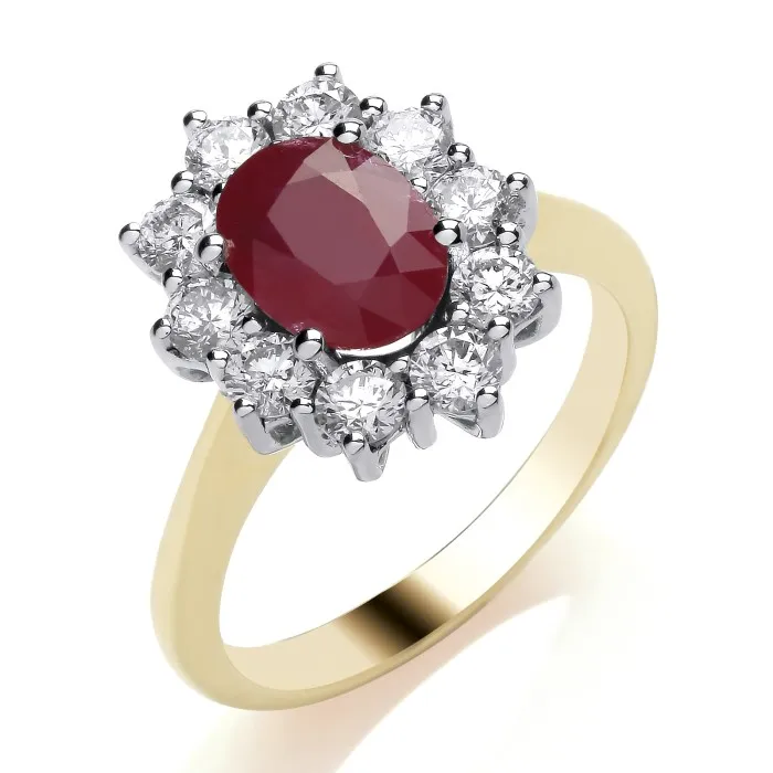 18ct Yellow Gold Ruby & Diamond Traditional Cluster Ring 