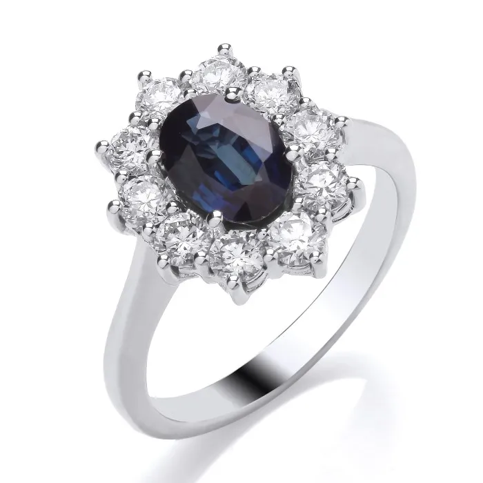 18ct White Gold Cluster Style Sapphire And Diamond Ring 15890