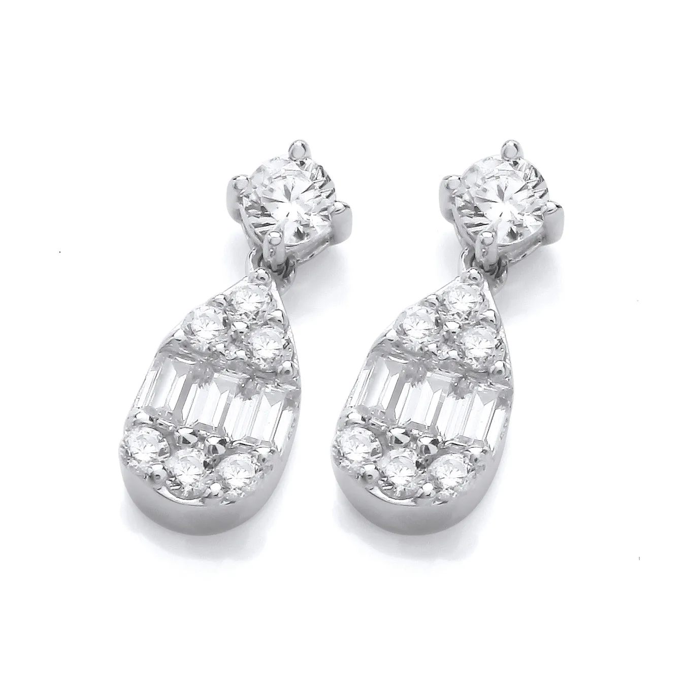 9ct White Gold Illusion Pear Shape Diamond Drop Earrings 21692