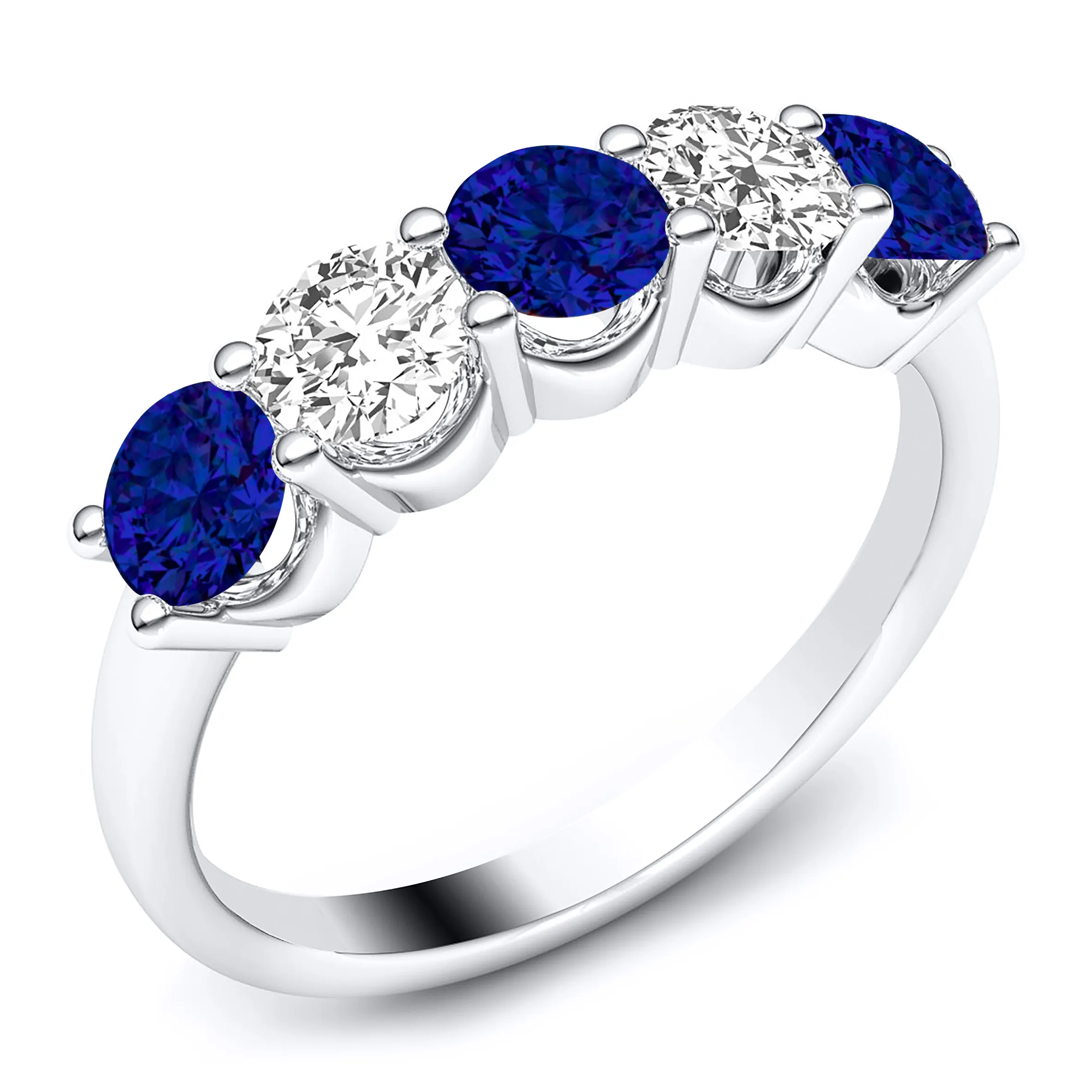 Platinum Five Stone Diamond And Sapphire Ring 21673