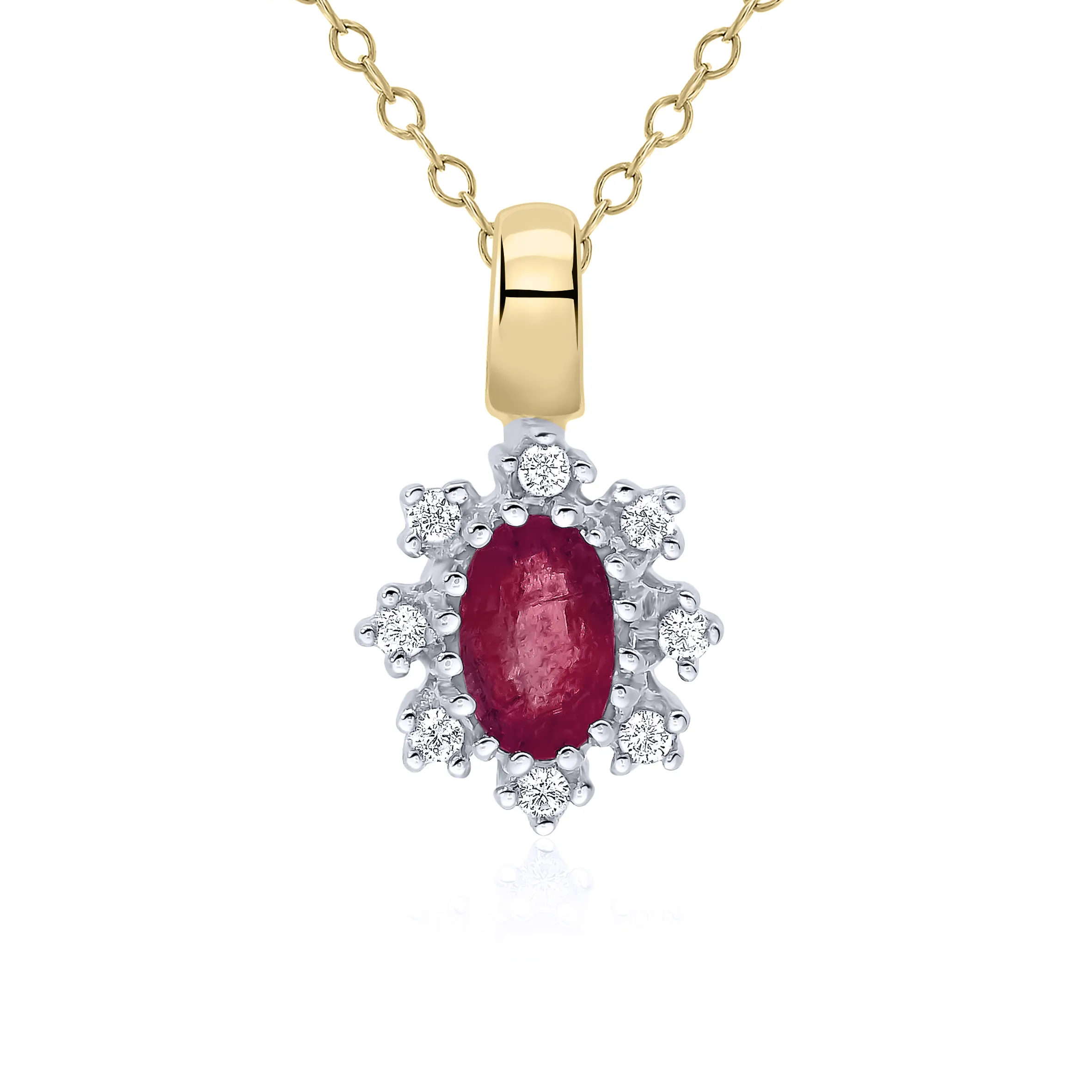 9ct Yellow Gold Ruby & Diamond Cluster Pendant 