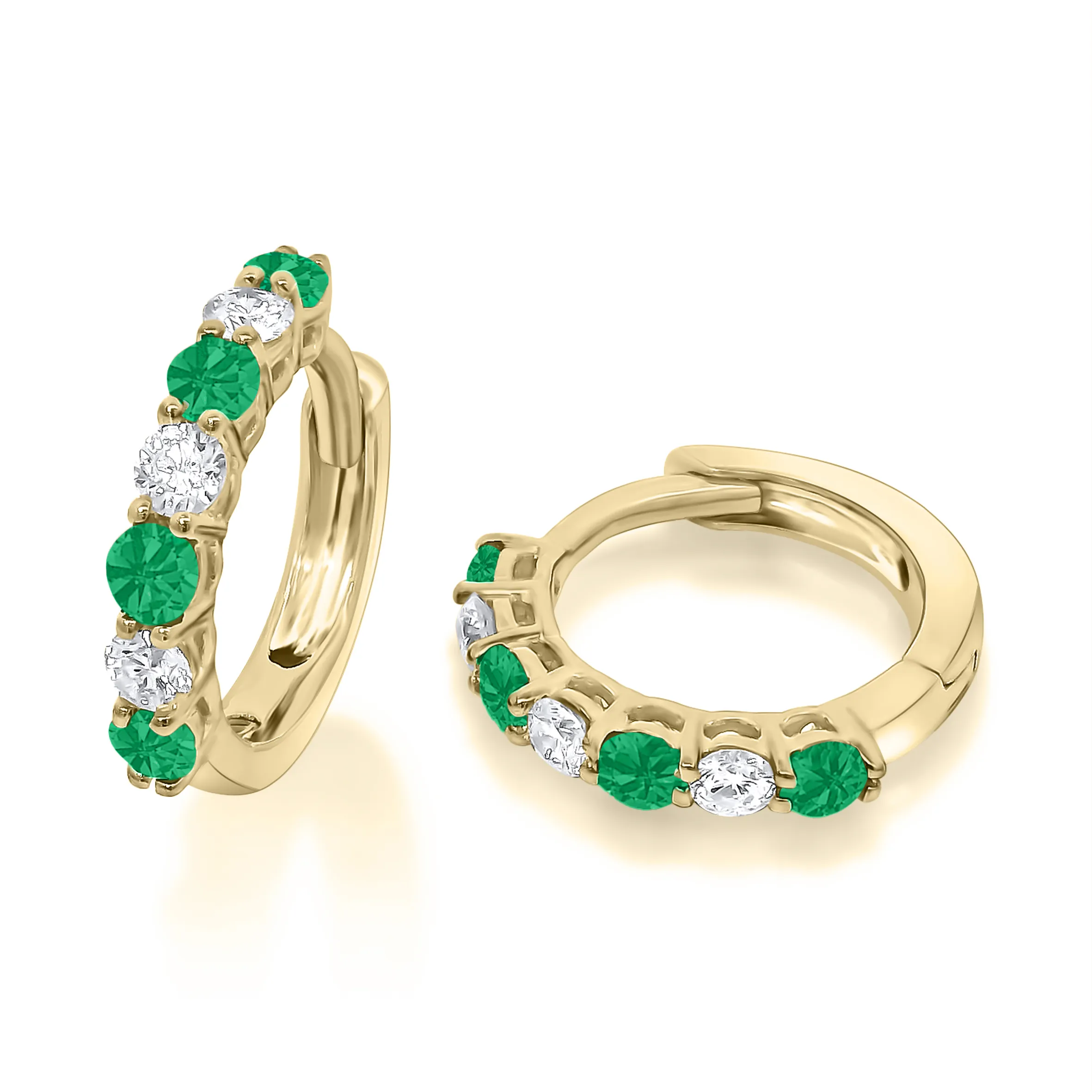 9ct Yellow Gold Emerald & Diamond Huggy Earrings 23507
