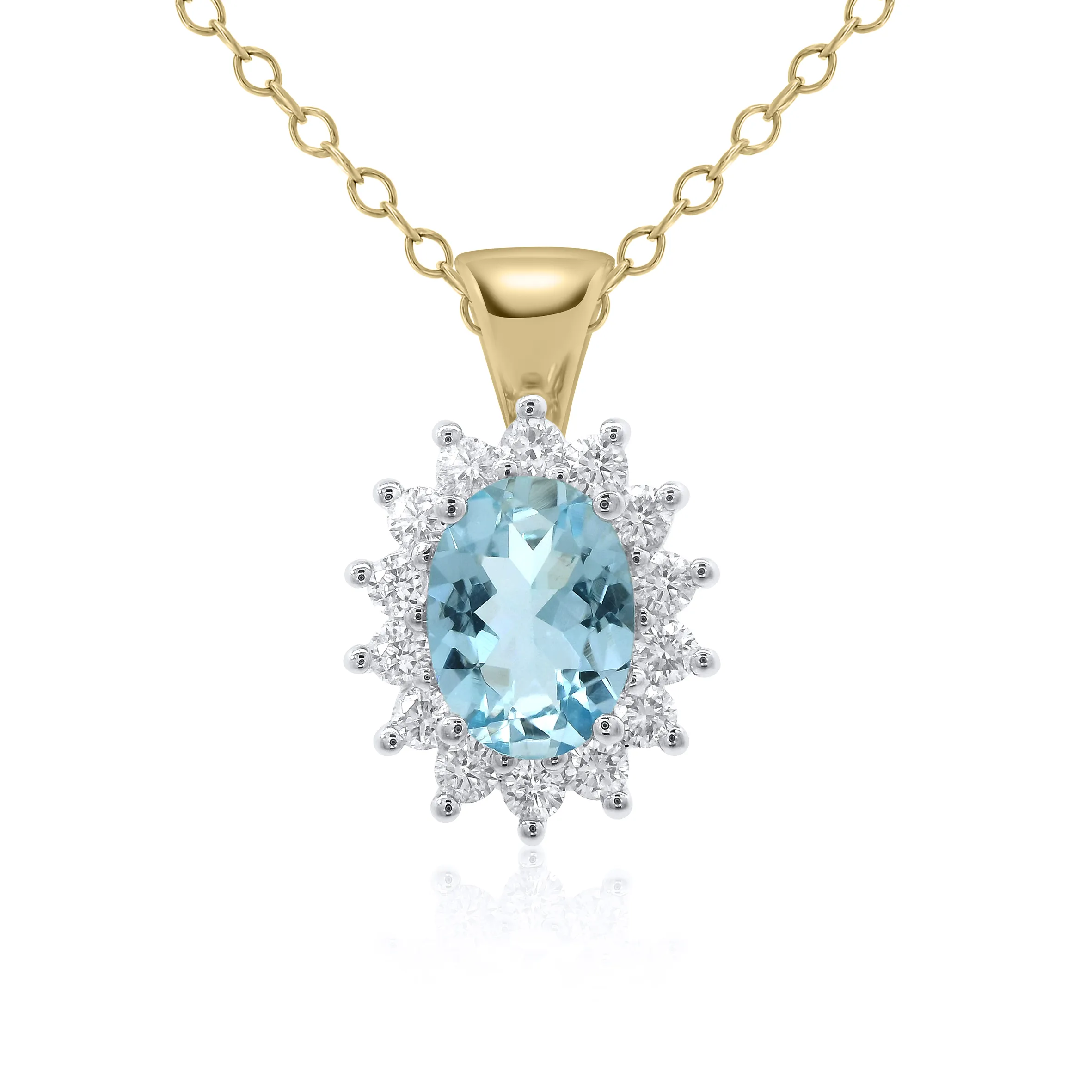 9ct White Gold Aquamarine & Diamond Cluster Pendant