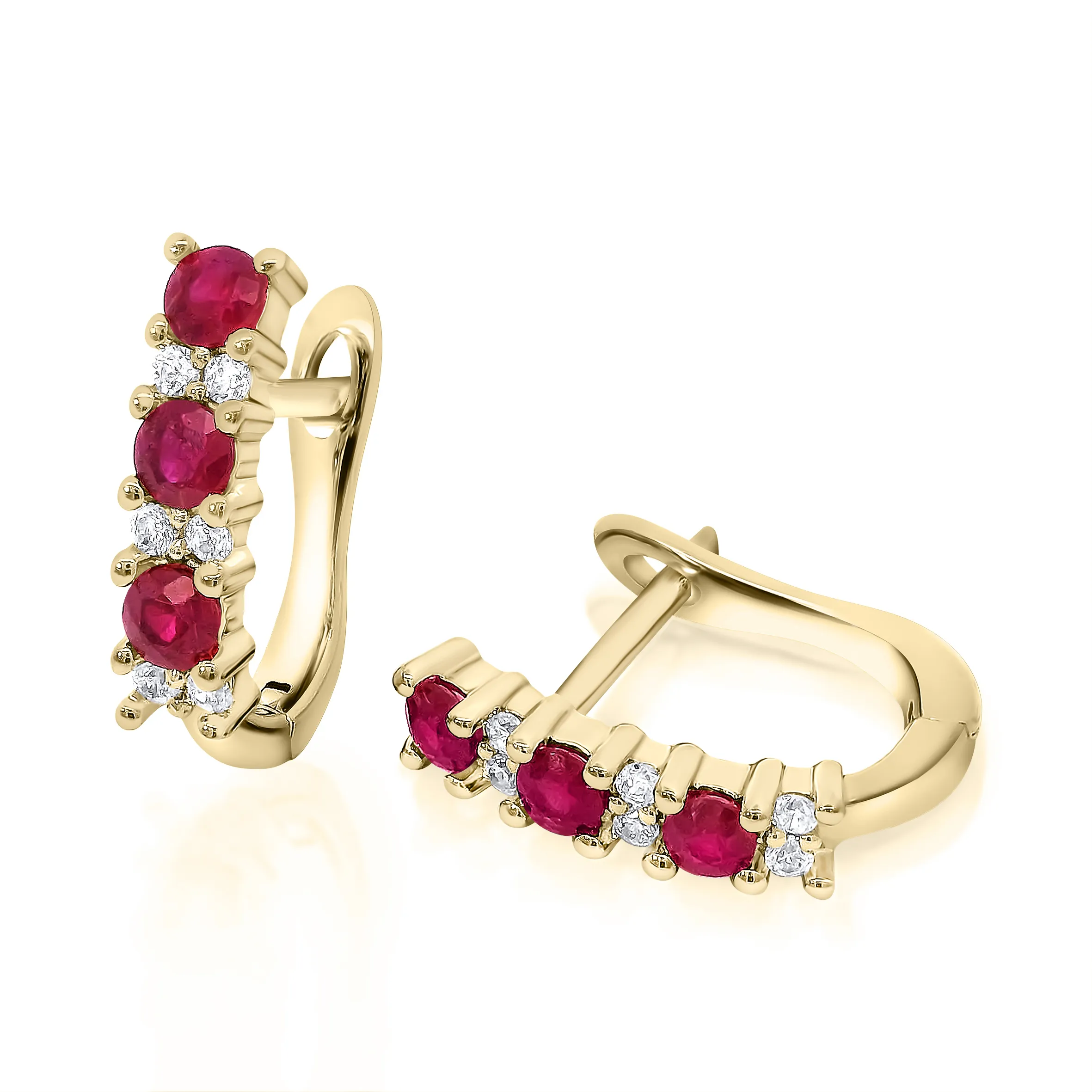 9ct Yellow Gold Natural Ruby & Diamond Huggy Earrings 