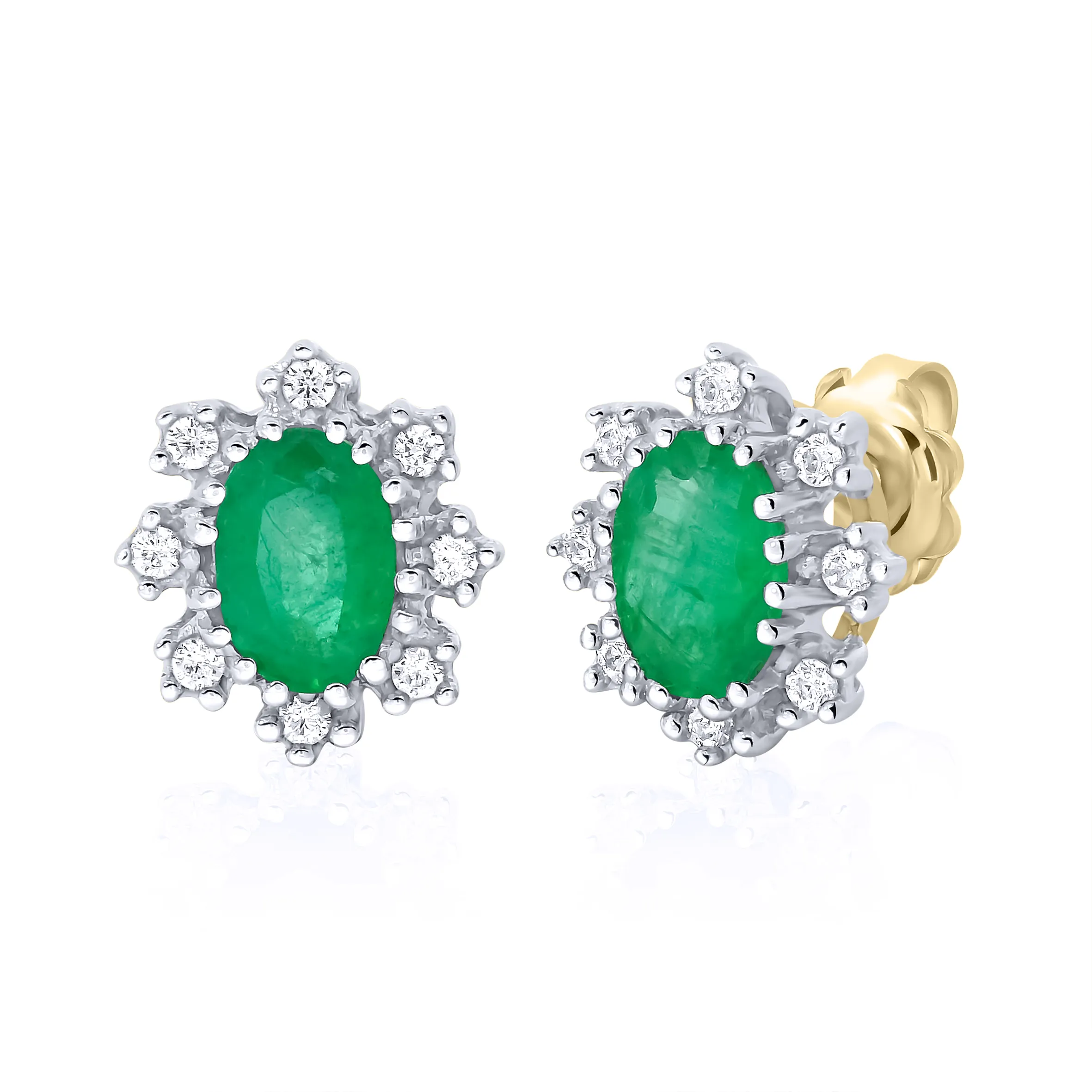 9ct Yellow Gold Emerald And Diamond Cluster Earrings 21686