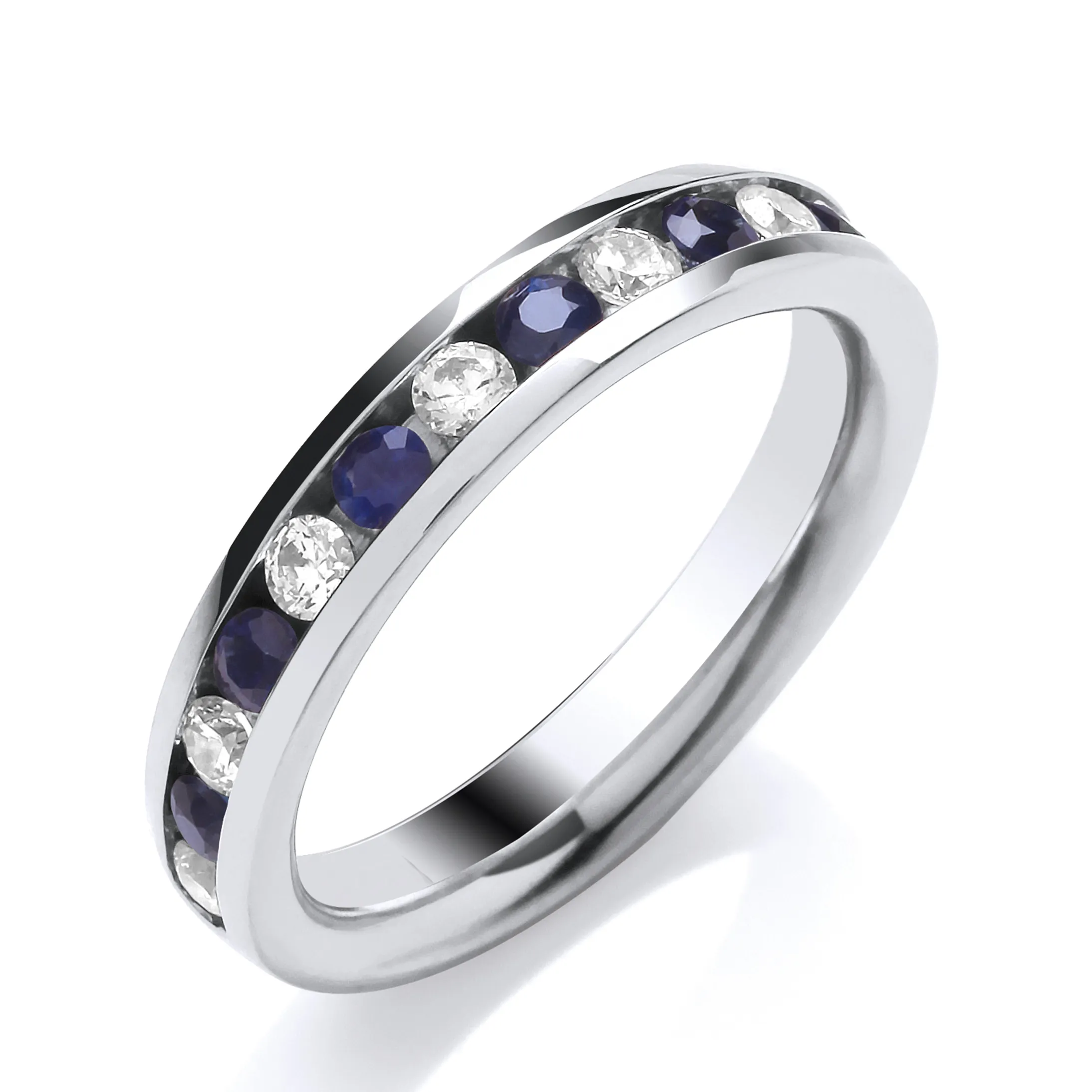 Platinum Half Eternity Sapphire & Diamond Channel Set Ring 19253