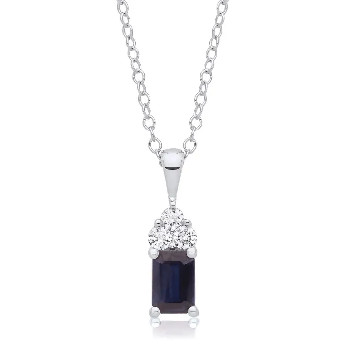 9ct White Gold Octagonal Sapphire & Diamond Pendant